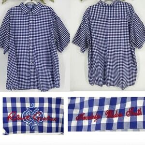 Robert Graham Mens Gingham Short Sleeve Button Down Shirt Blue White 2XL